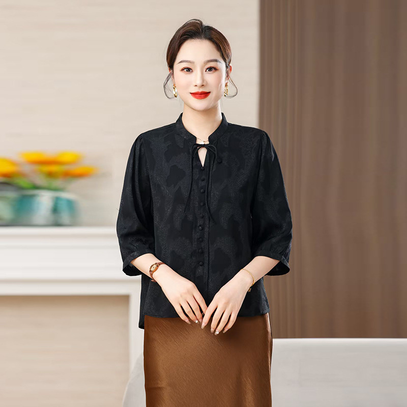 13286497.珍真羊 妈妈装夏季七分袖上衣时尚宽松气质T恤女