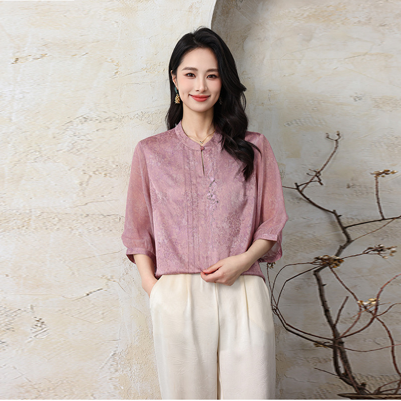 13286390.珍真羊 妈妈装夏季雪纺小衫国风时尚T恤女