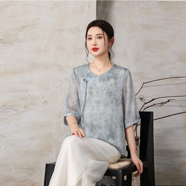 13286759.珍真羊 妈妈装夏季薄款雪纺衫新中式国风T恤女