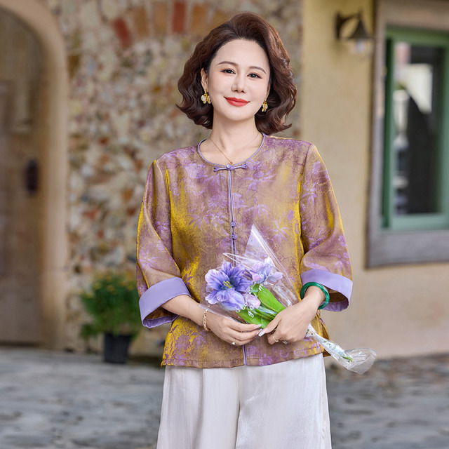 13294168.珍真羊 妈妈装春夏新中式衬衫国风盘扣外搭上衣女