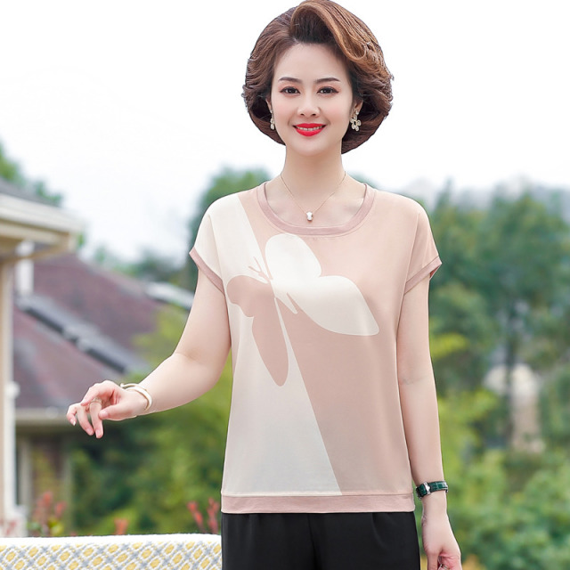 13297836.珍真羊 妈妈装夏季圆领短袖套装时尚休闲两件套女