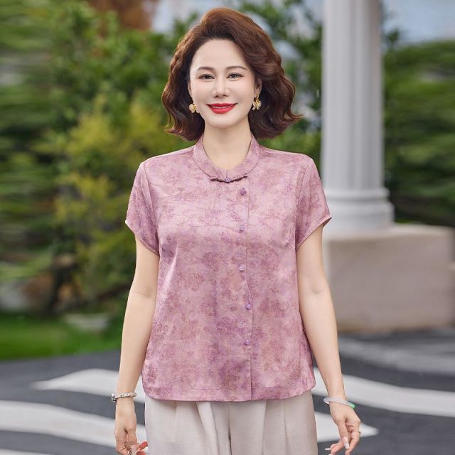 13316261.珍真羊 妈妈装夏季印花短袖上衣新中式国风T恤女