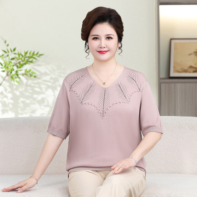 13316022.珍真羊 妈妈装夏季短袖上衣洋气加大码T恤女