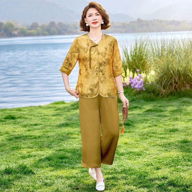 13328362.珍真羊 妈妈装夏季国风套装洋气中袖减龄两件套女