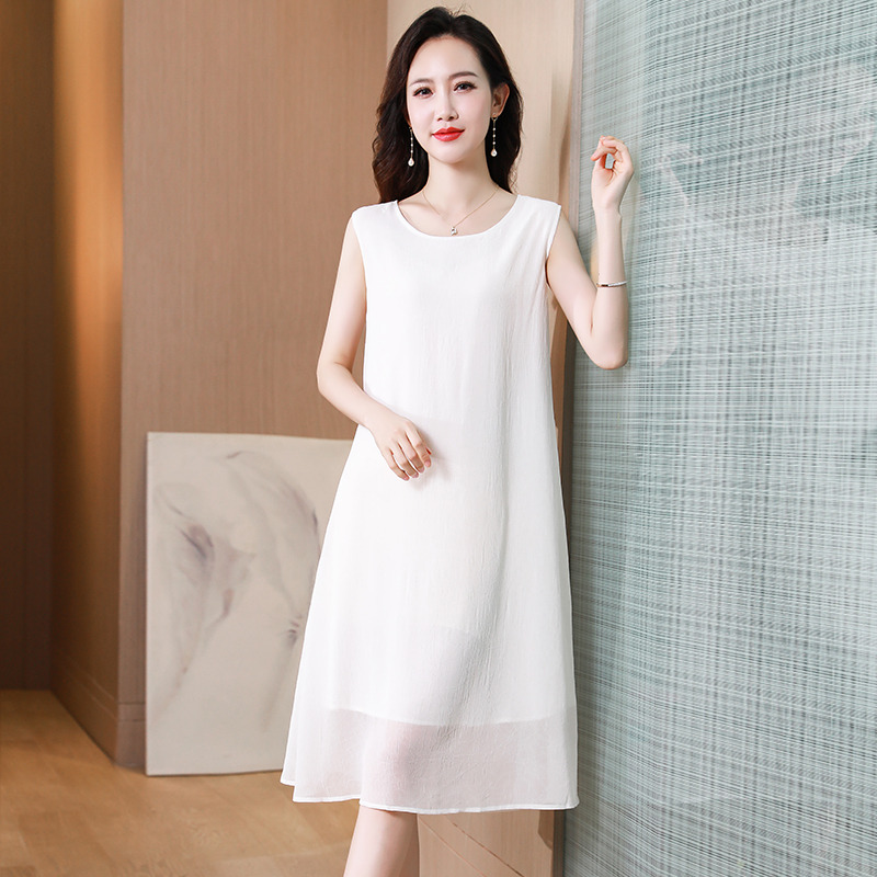 13349800.珍真羊 夏季纯色背心裙时尚宽松雪纺连衣裙女