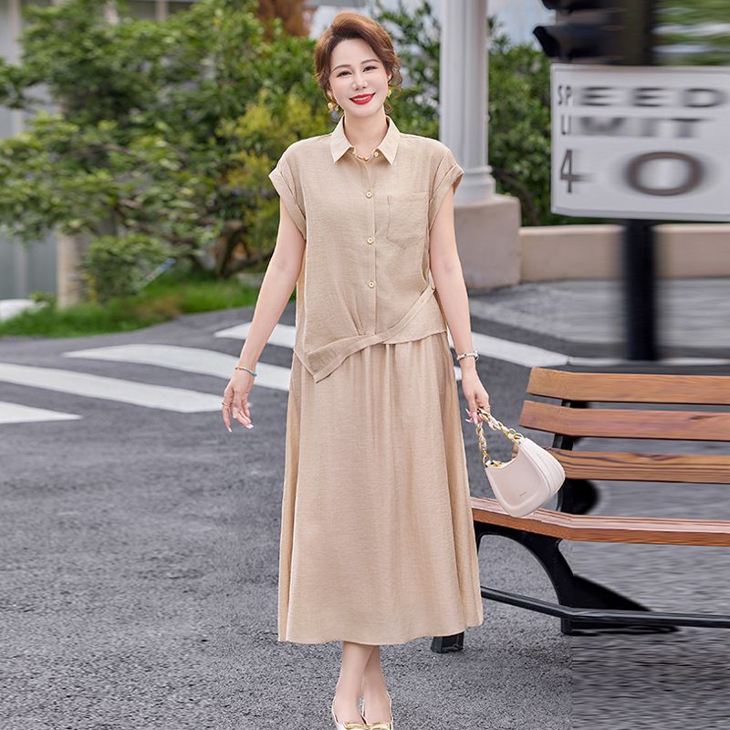 13393522.珍真羊 妈妈装夏季短袖半身裙套装设计感小众减龄两件套女