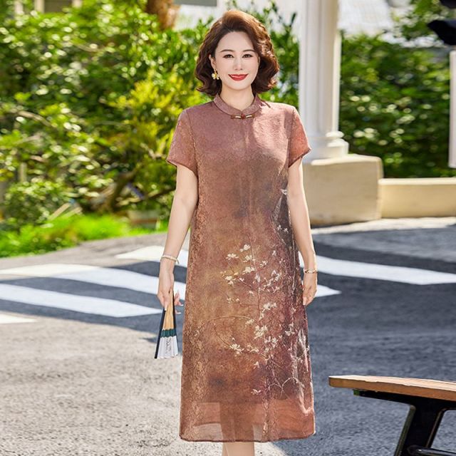 13393463.珍真羊 妈妈装夏季国风短袖连衣裙新中式旗袍裙女