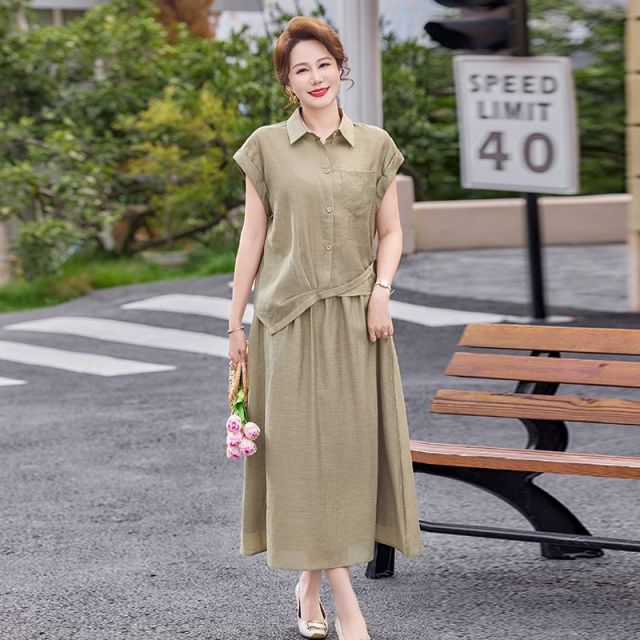 13393522.珍真羊 妈妈装夏季短袖半身裙套装设计感小众减龄两件套女