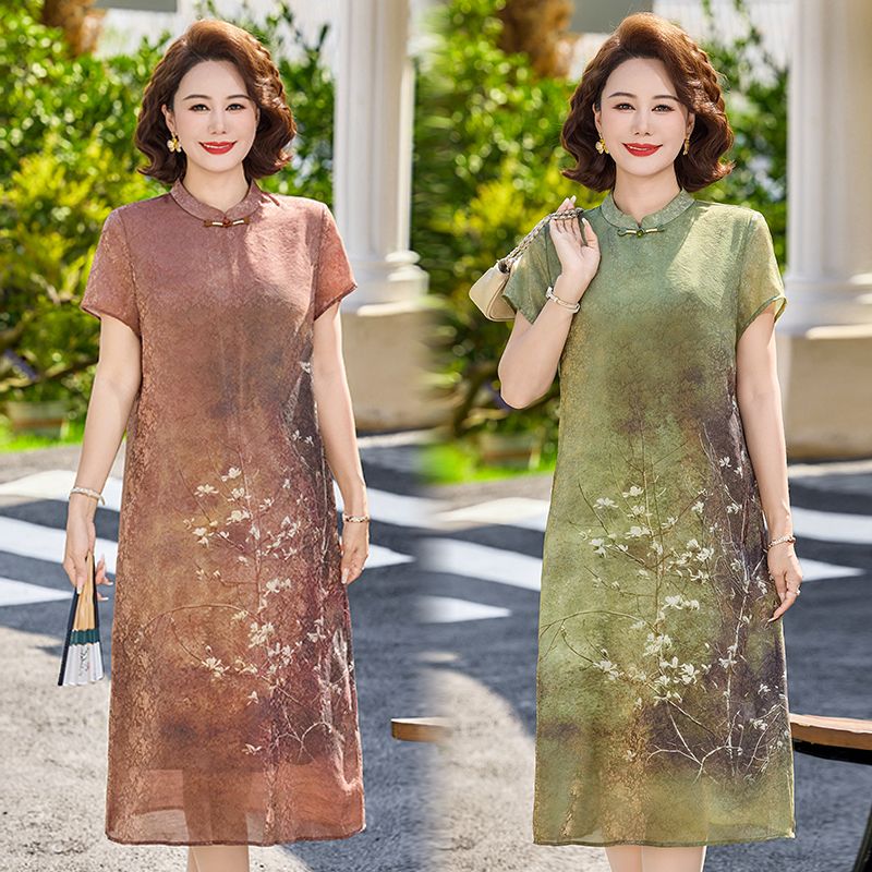 13393463.珍真羊 妈妈装夏季国风短袖连衣裙新中式旗袍裙女