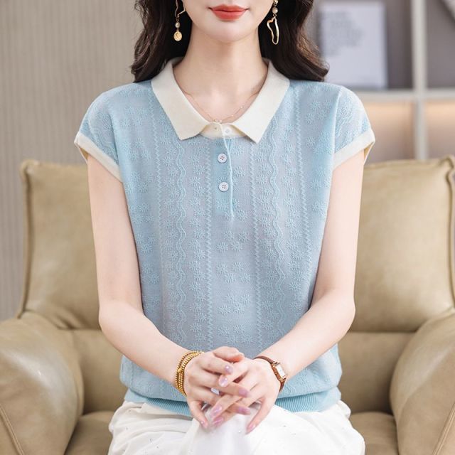 13408669.珍真羊 短袖T恤女夏装时尚休闲娃娃领半袖上衣