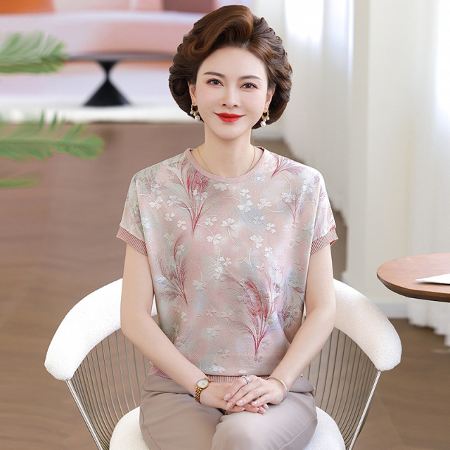 13419503.珍真羊 妈妈装夏季印花短袖T恤洋气宽松透气上衣女