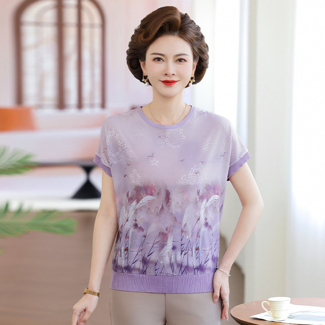 13419061.珍真羊 妈妈装夏季印花短袖上衣洋气宽松薄款T恤女