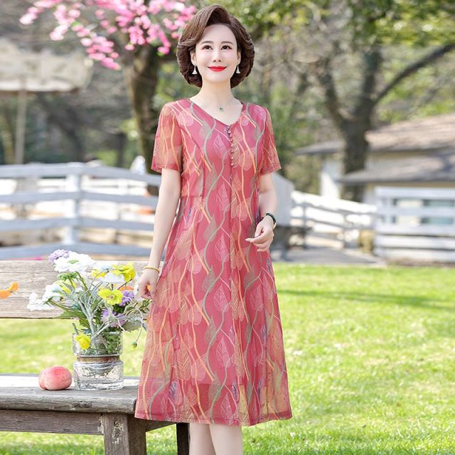 13422555.珍真羊 妈妈装夏季短袖连衣裙洋气修身显瘦裙子女