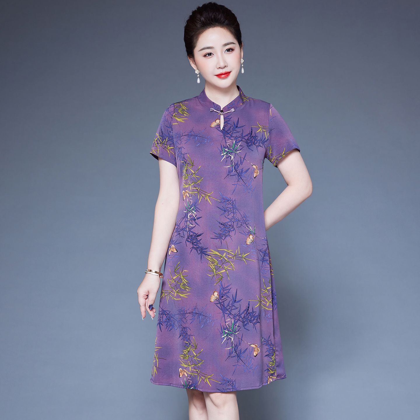 13441656.珍真羊 旗袍连衣裙夏装新款时尚印花休闲新中式裙子