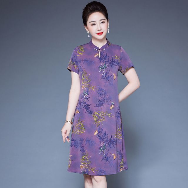 13441656.珍真羊 旗袍连衣裙夏装新款时尚印花休闲新中式裙子