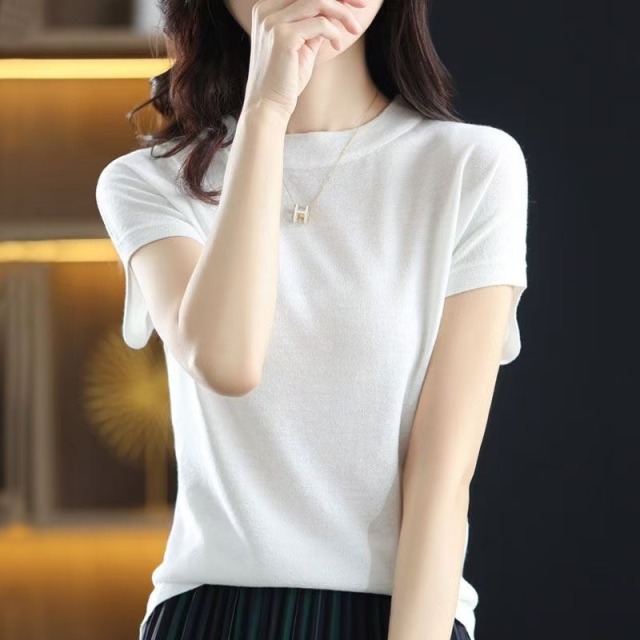 13446638.珍真羊 亮丝短袖T恤女夏装时尚休闲圆领银丝半袖打底衫