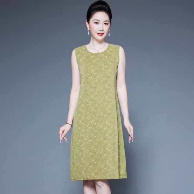 13451890.珍真羊 无袖连衣裙夏装时尚印花仿真丝背心裙