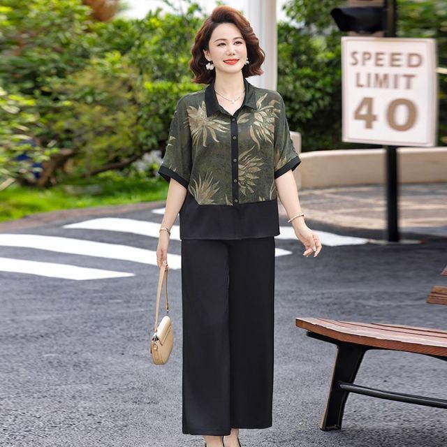 13520842.珍真羊 妈妈装夏季大码休闲套装时尚宽松两件套女