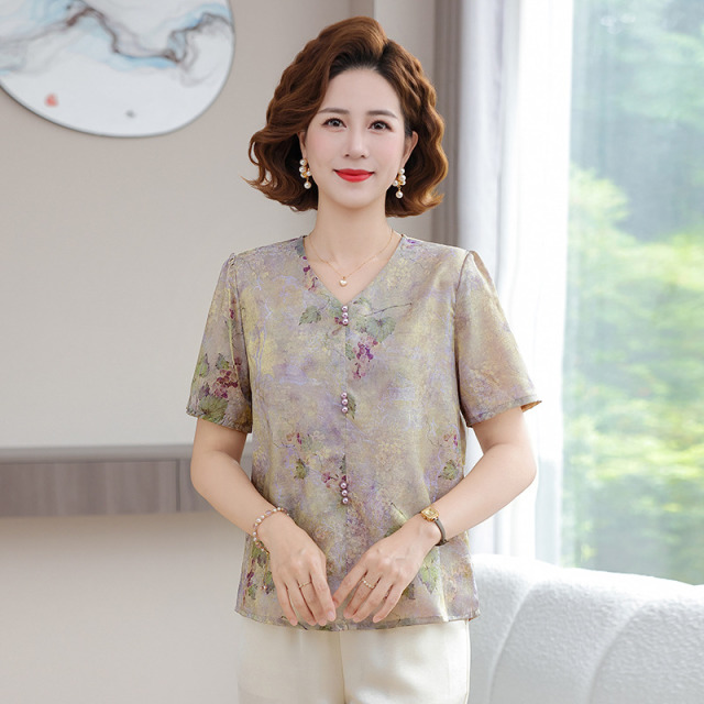 13520037.珍真羊 妈妈装夏季印花短袖T恤洋气百搭上衣女