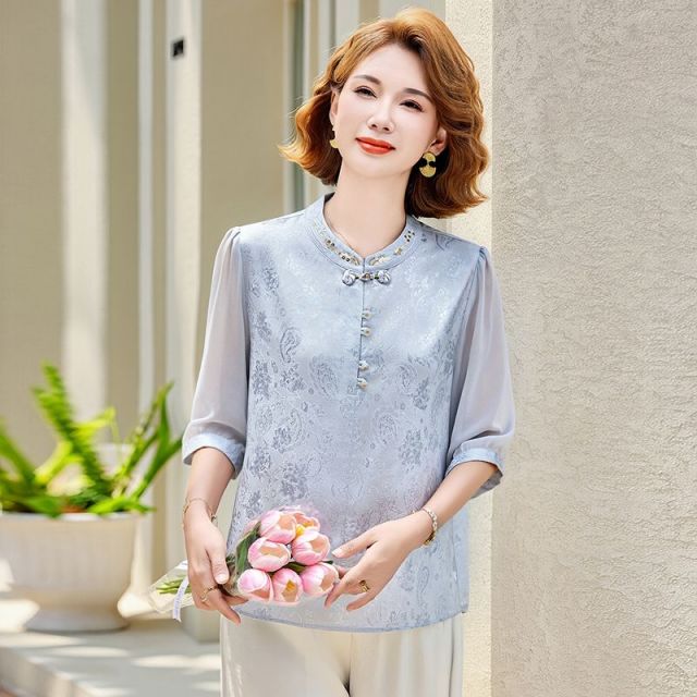 13522588.珍真羊 妈妈装夏季印花T恤时尚宽松国风上衣女