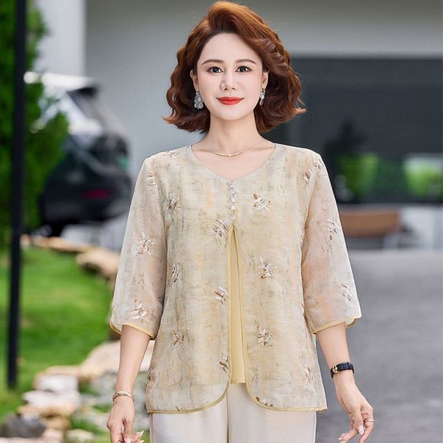 13522266.珍真羊 妈妈装夏季薄款T恤洋气宽松遮肚上衣女