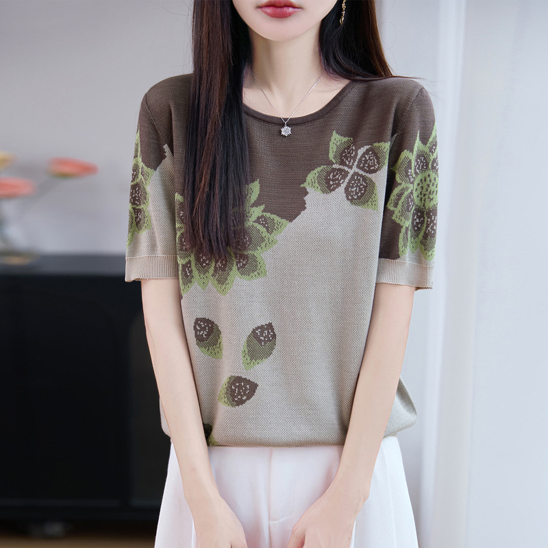 13525927.珍真羊 短袖T恤女夏装时尚圆领休闲针织衫