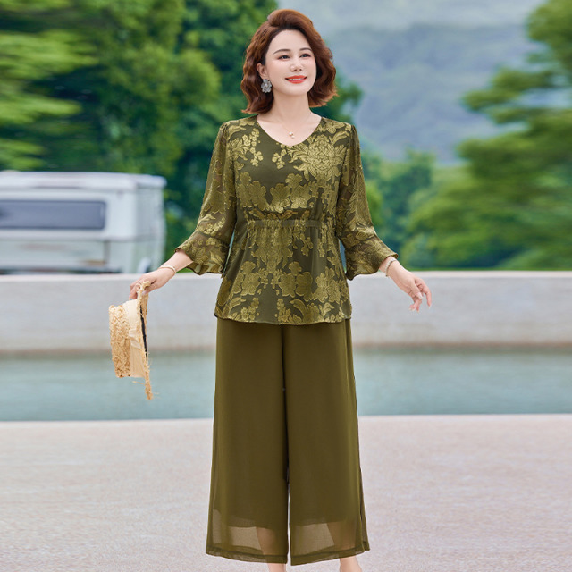 13616828.珍真羊 妈妈装夏季休闲套装时尚宽松减龄两件套女