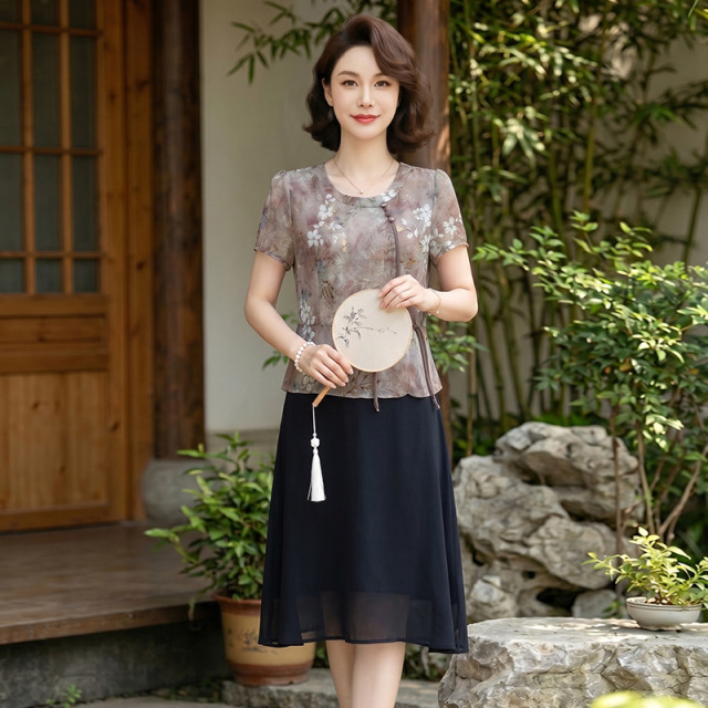 13637736.珍真羊 妈妈装夏季国风连衣裙洋气宽松遮肚裙子女
