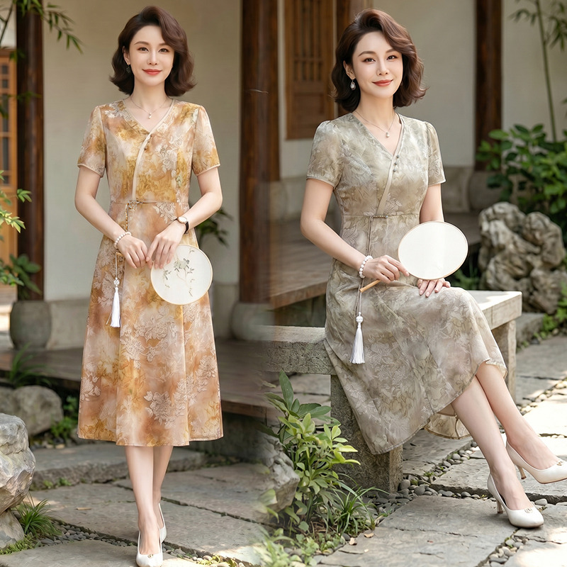 13638954.珍真羊 妈妈装夏季国风连衣裙时尚宽松减龄裙子女