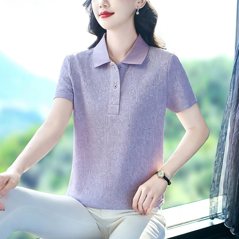 13663306.珍真羊 夏季印花翻领短袖T恤时尚休闲POLO衫女