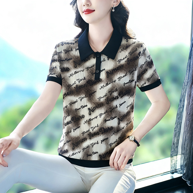 13665179.珍真羊 夏季字母印花短袖POLO衫休闲减龄T恤女