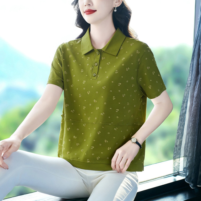 13664991.珍真羊 夏季印花短袖T恤时尚休闲百搭POLO衫女