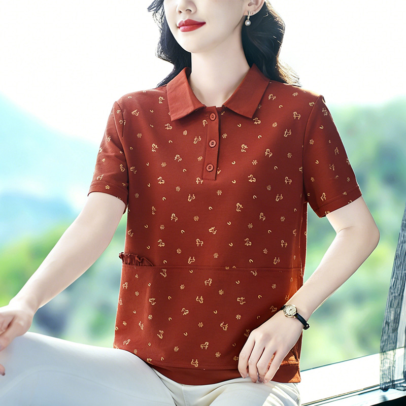 13664991.珍真羊 夏季印花短袖T恤时尚休闲百搭POLO衫女