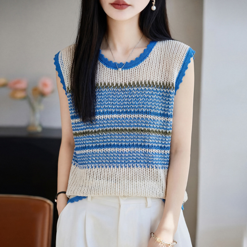13669167.珍真羊 夏季天丝亚麻无袖针织上衣时尚百搭背心T恤女