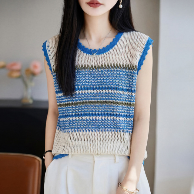 13669167.珍真羊 夏季天丝亚麻无袖针织上衣时尚百搭背心T恤女