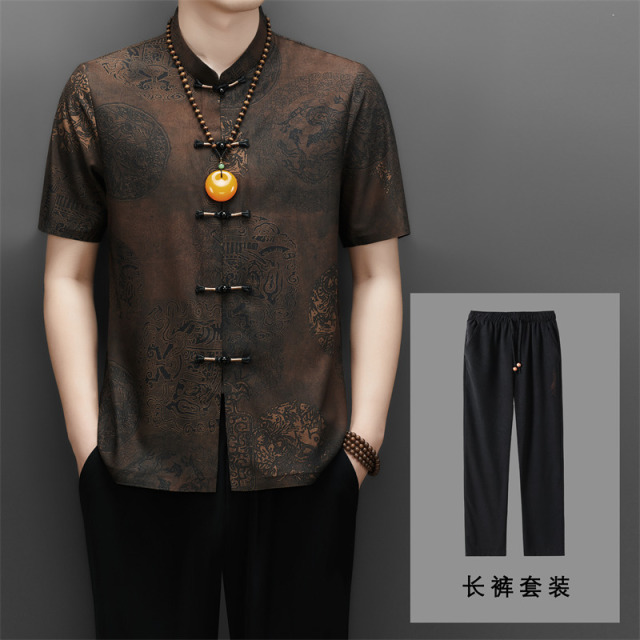 13670917.珍真羊 国风长裤套装男仿香云纱夏季唐装两件套