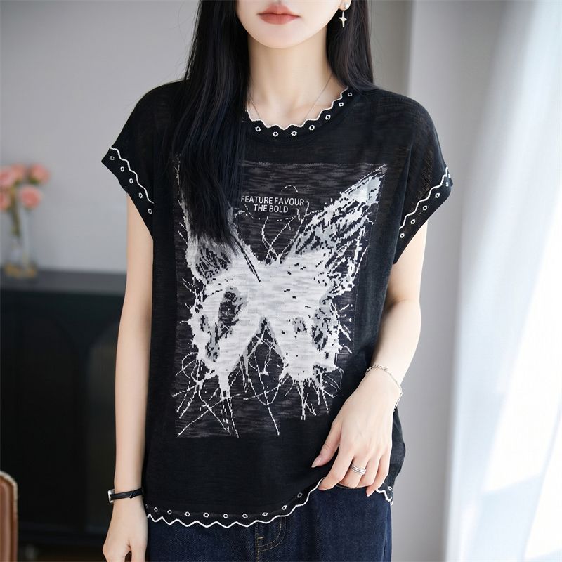 13672530.珍真羊 夏季短袖T恤时尚宽松薄款减龄上衣女