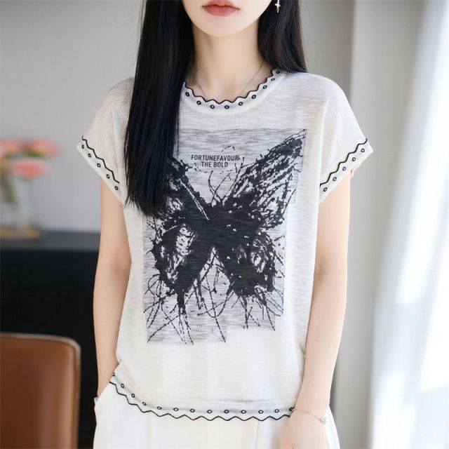13672530.珍真羊 夏季短袖T恤时尚宽松薄款减龄上衣女