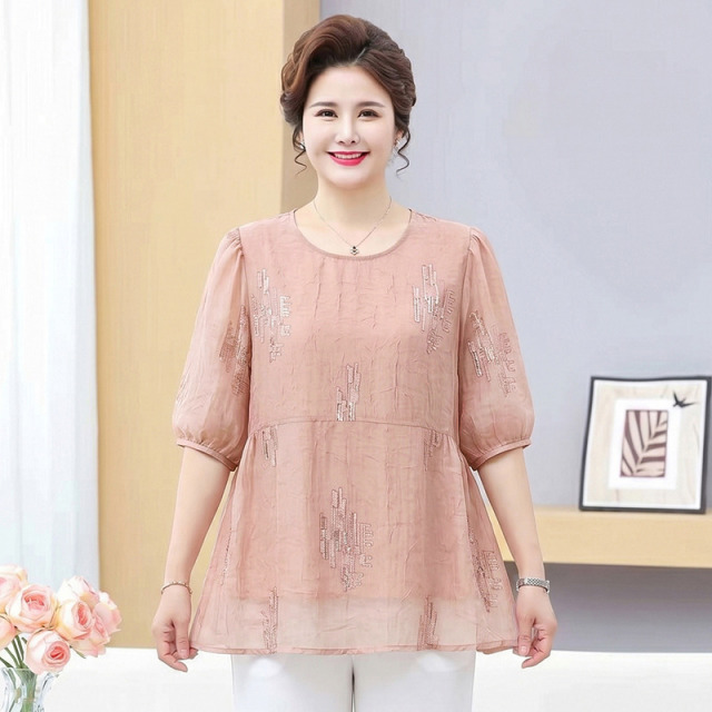 13677088.珍真羊 妈妈装夏季短袖T恤加肥加大码宽松上衣女