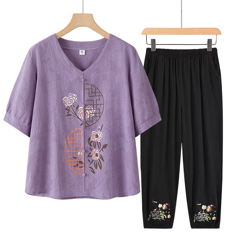13677383.珍真羊 妈妈装两件套夏装新款宽松休闲中老年女装