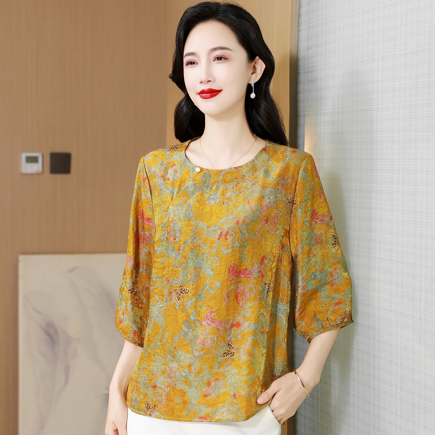 13686703.珍真羊 妈妈装夏季新中式国风T恤时尚百搭气质上衣女