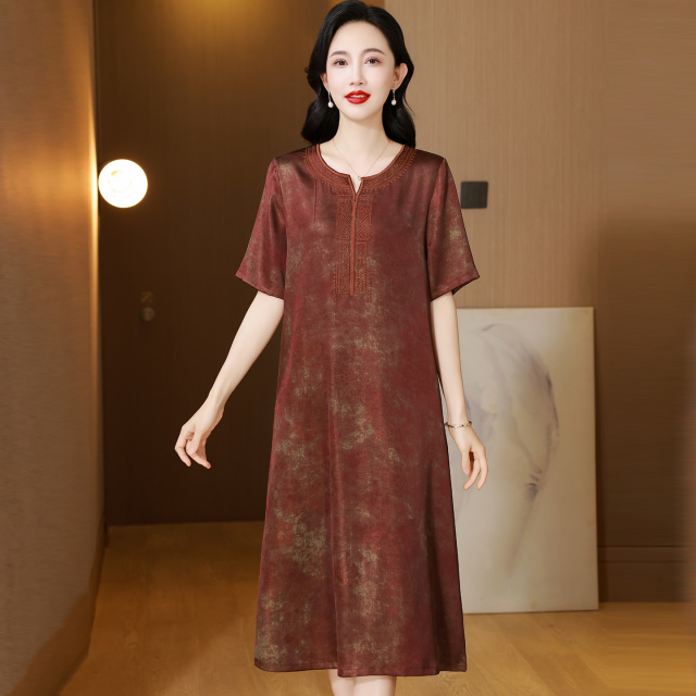 13686167.珍真羊 妈妈装夏季印花短袖连衣裙国风洋气裙女