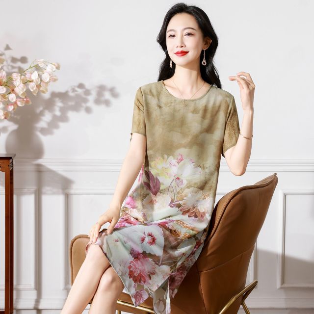 13700669.珍真羊 夏季印花薄款连衣裙时尚宽松减龄裙子女