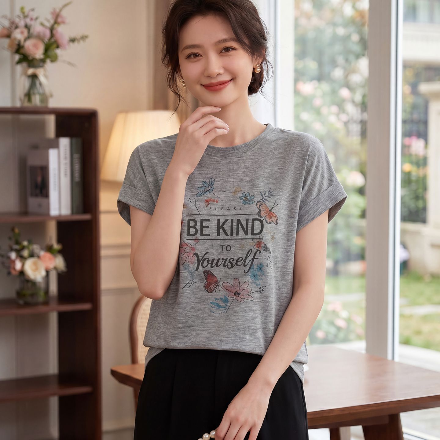 13716636.珍真羊 夏季印花短袖T恤时尚百搭薄款上衣女