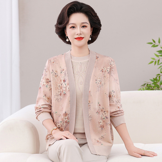 13727964.珍真羊 妈妈装秋季减龄套装时尚百搭碎花两件套女