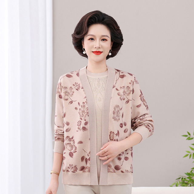13729098.珍真羊 妈妈装夏季印花套装时尚休闲百搭两件套女