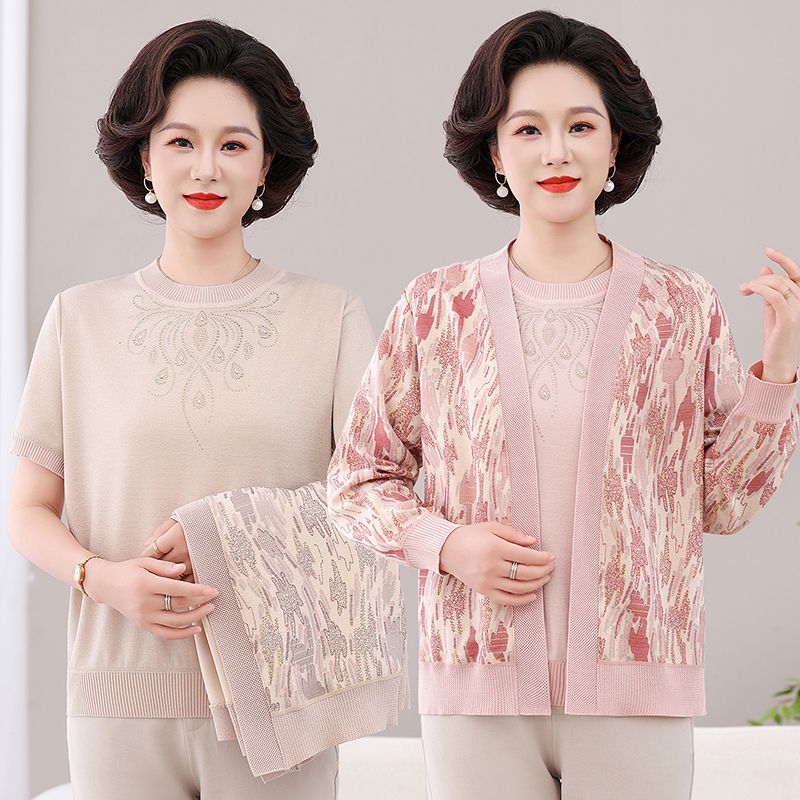 13729092.珍真羊 妈妈装早秋印花套装时尚短袖两件套女