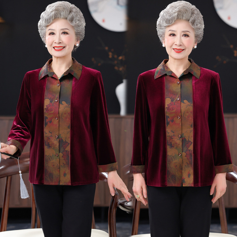 13751133.珍真羊  妈妈装秋季假两件衬衫洋气百搭气质衬衣女