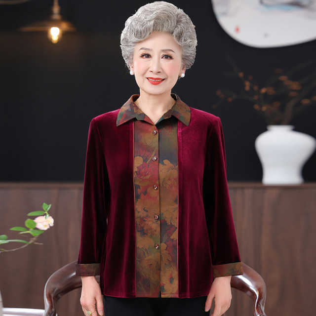 13751133.珍真羊  妈妈装秋季假两件衬衫洋气百搭气质衬衣女
