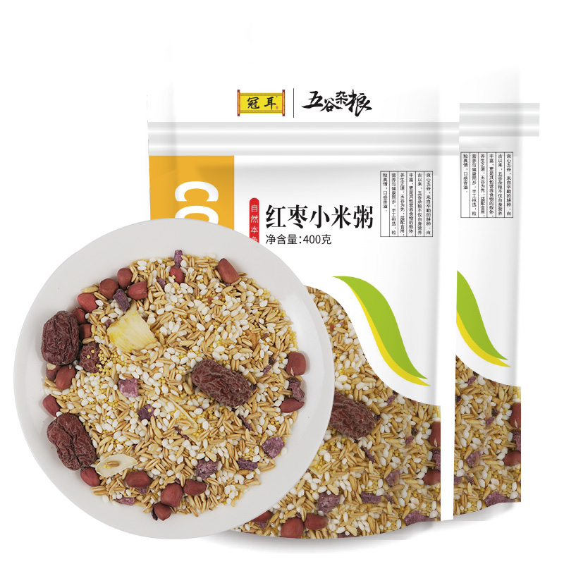 12697884.冠耳 红枣小米粥+绿豆百合粥 腊八粥料 速食粥方便代餐粥小米红枣枸杞原粮配料早餐杂粮